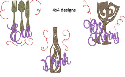 Christmas Wishes, Wine Quotes Sayings, Awesome Towel Decoration Set of 3 - Machine Embroidery Designs