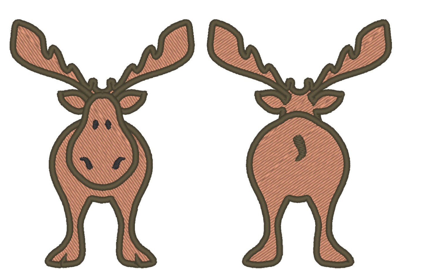 Front and back cute Elk Moose wild animal applique machine embroidery designs