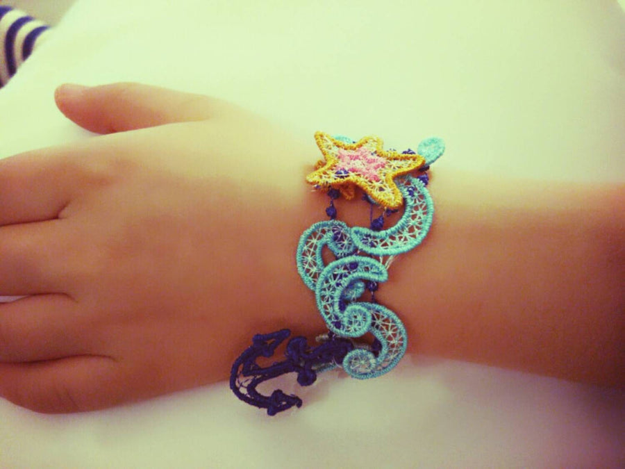 Lace nautical baby bracelet FSL, Free standing Machine Embroidery | PES DST JEF | Artapli