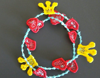 Lace bracelet for Princess baby FSL free standing lace jewelry bracelet machine embroidery design 4x4 with crown and hearts