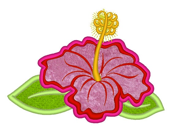 Hibiscus flower applique  - Hawaii summer flower Embroidery 4" 5" 6" 7" | PES DST JEF | Artapli