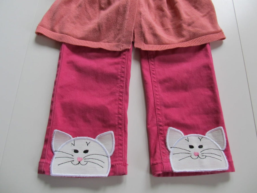 Walking Kitty Kids Trousers Bottoms Applique Embroidery 3" 4" 4.5" 5" 7" | PES DST JEF | Artapli