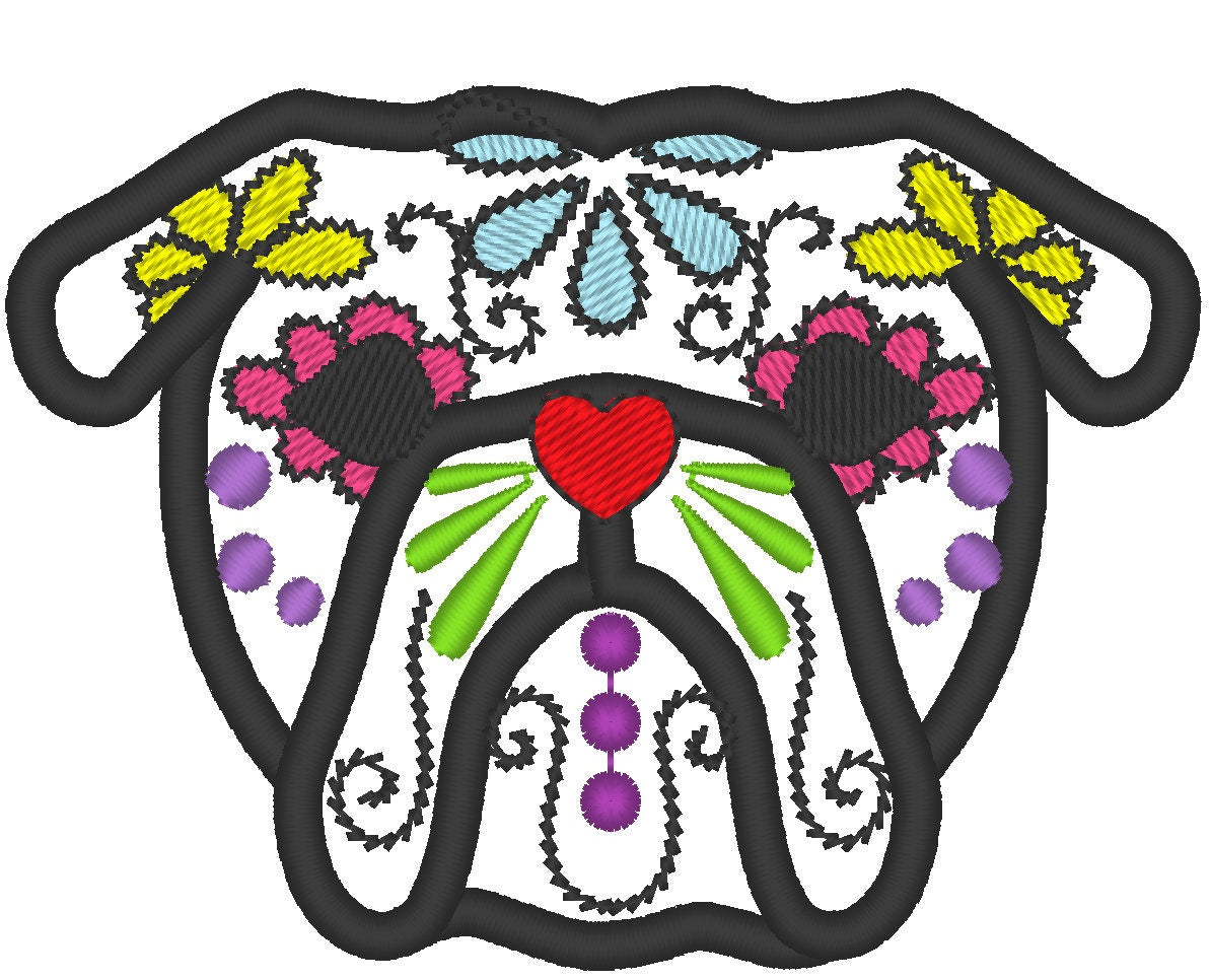 Bulldog Sugar Skull Applique