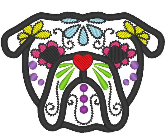 Bulldog Sugar Skull Applique