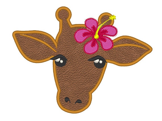 Giraffe girl with Hibiscus Flower applique machine embroidery designs