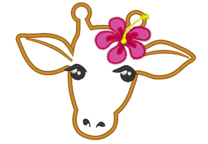 Giraffe girl with Hibiscus Flower applique machine embroidery designs