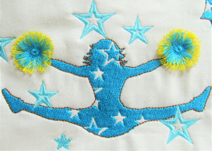 Cheerleader fringed embroidery Design, INSTANT DOWNLOAD for hoops 4x4 | Artapli - image 1