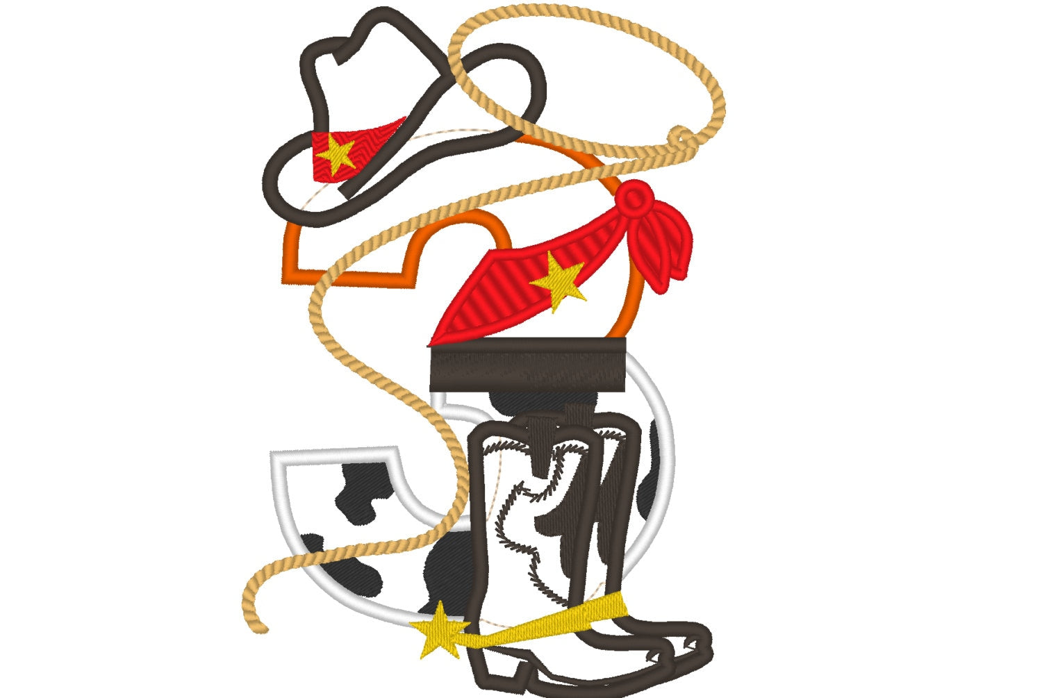 Cowboy Birthday Number - only number Three - 3 Applique Embroidery 4" 5" 7" | PES DST JEF | Artapli