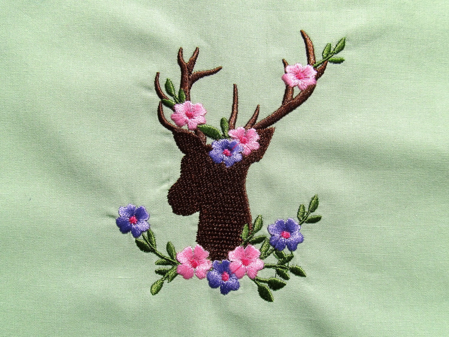 Deer Silhouette antlers with leaves and flowers floral banner monogramming set Machine embroidery designs