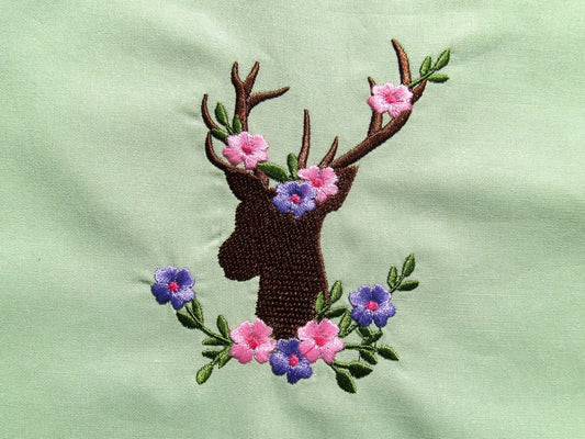 Deer Silhouette antlers with leaves and flowers floral banner monogramming set Machine embroidery designs
