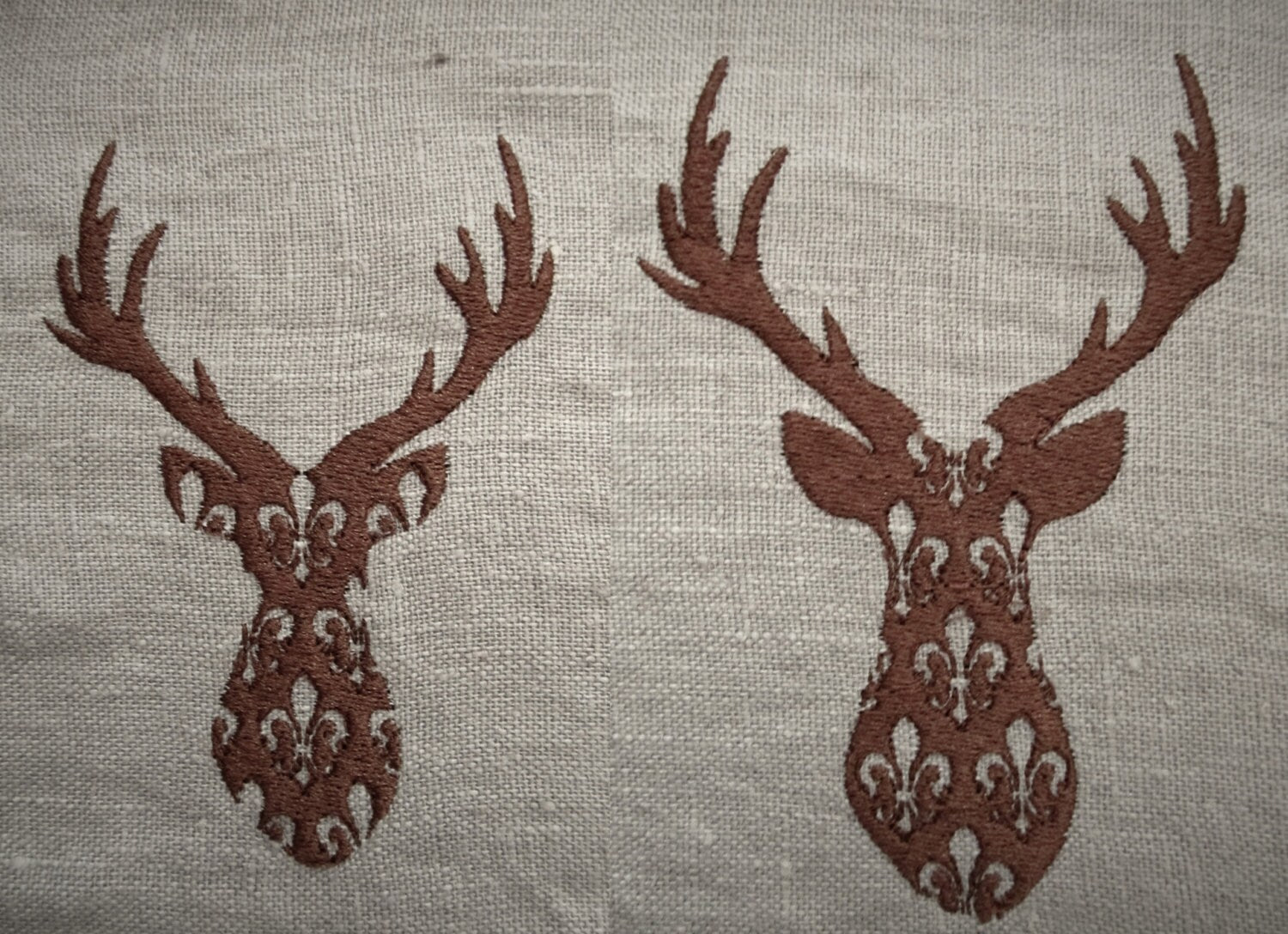 Deer Fleur de Lis Deer Silhouette Outline Machine embroidery designs sizes 5, 6, 7 inches SET of 2 slightly different Deers Buck Deer head Antlers