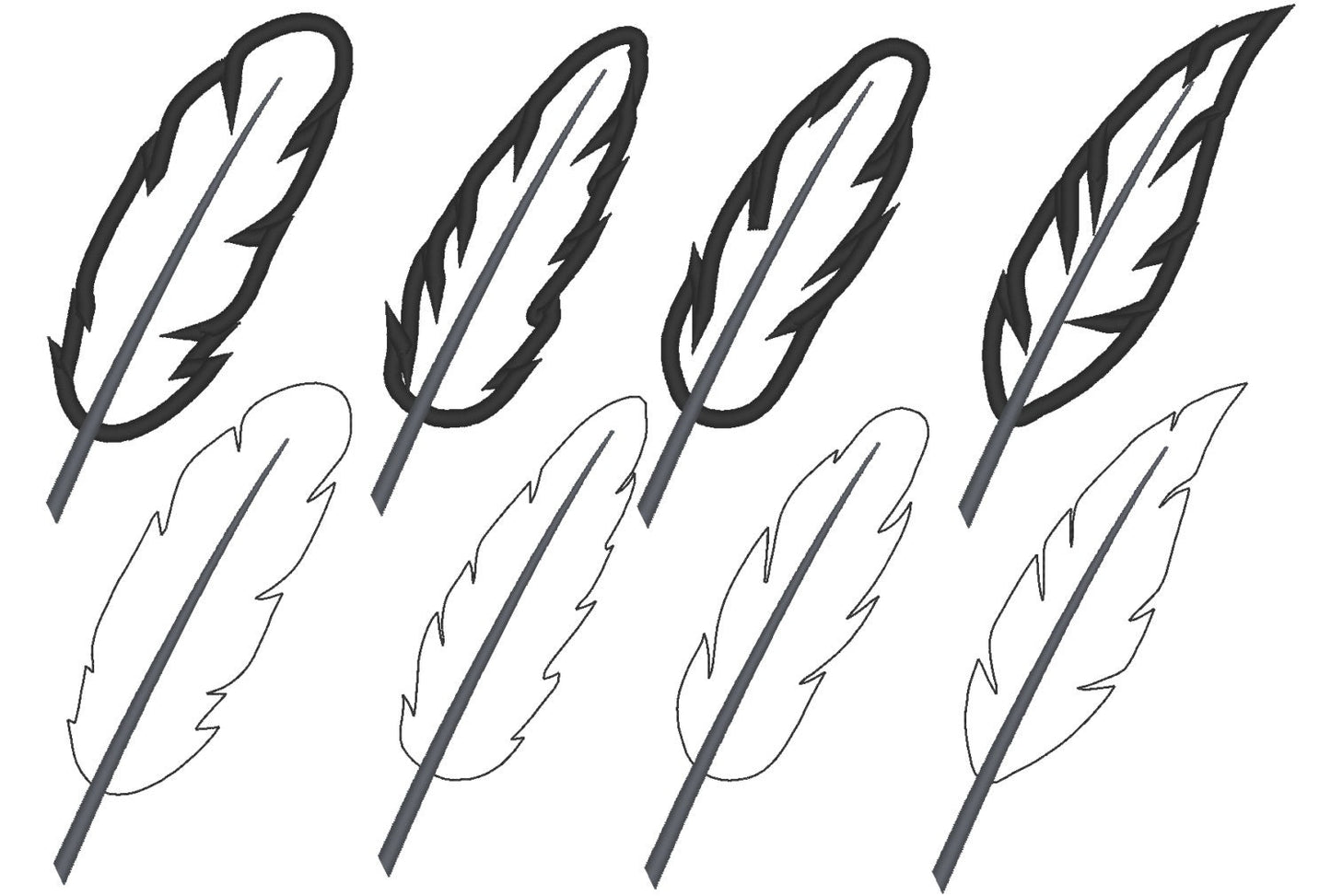 Feather Set of 4 types applique machine embroidery designs 