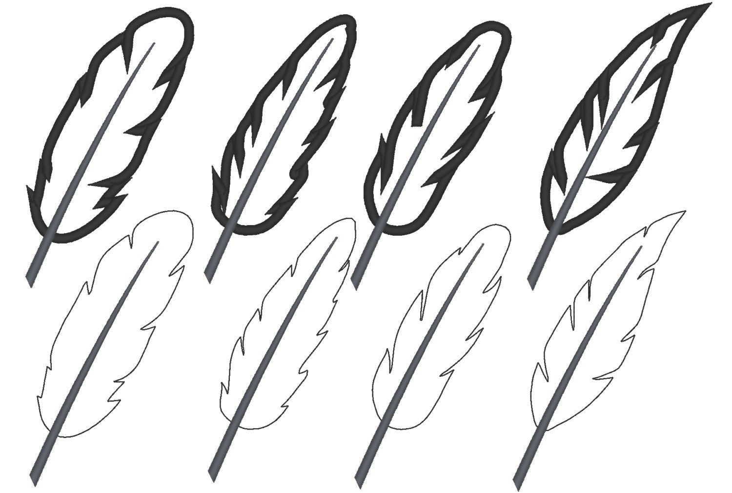 Feather Set of 4 types applique machine embroidery designs 