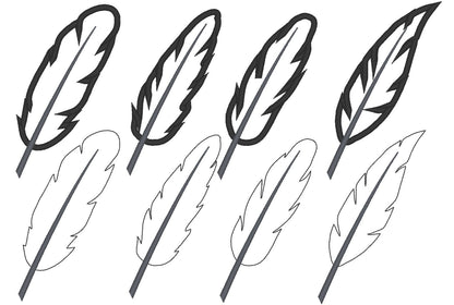 Feather Set of 4 types applique machine embroidery designs 