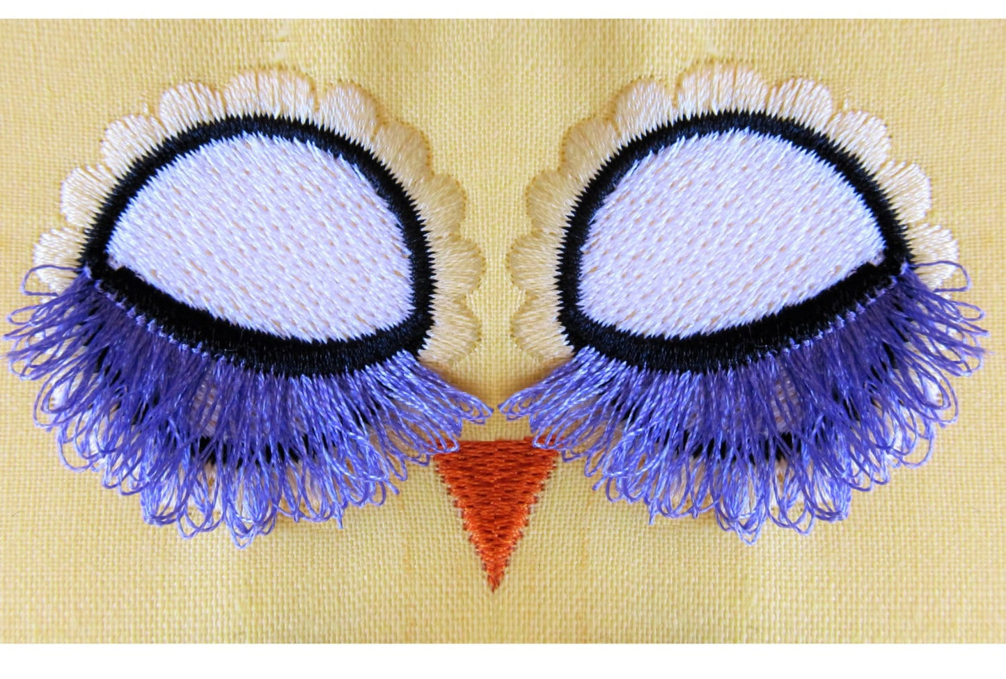 Fringed fluffy flare lashes Owl pretty closed Embroidery 1" 1.3" 1.5" 2.5" 3" 4" | Chenille PES DST JEF | Artapli