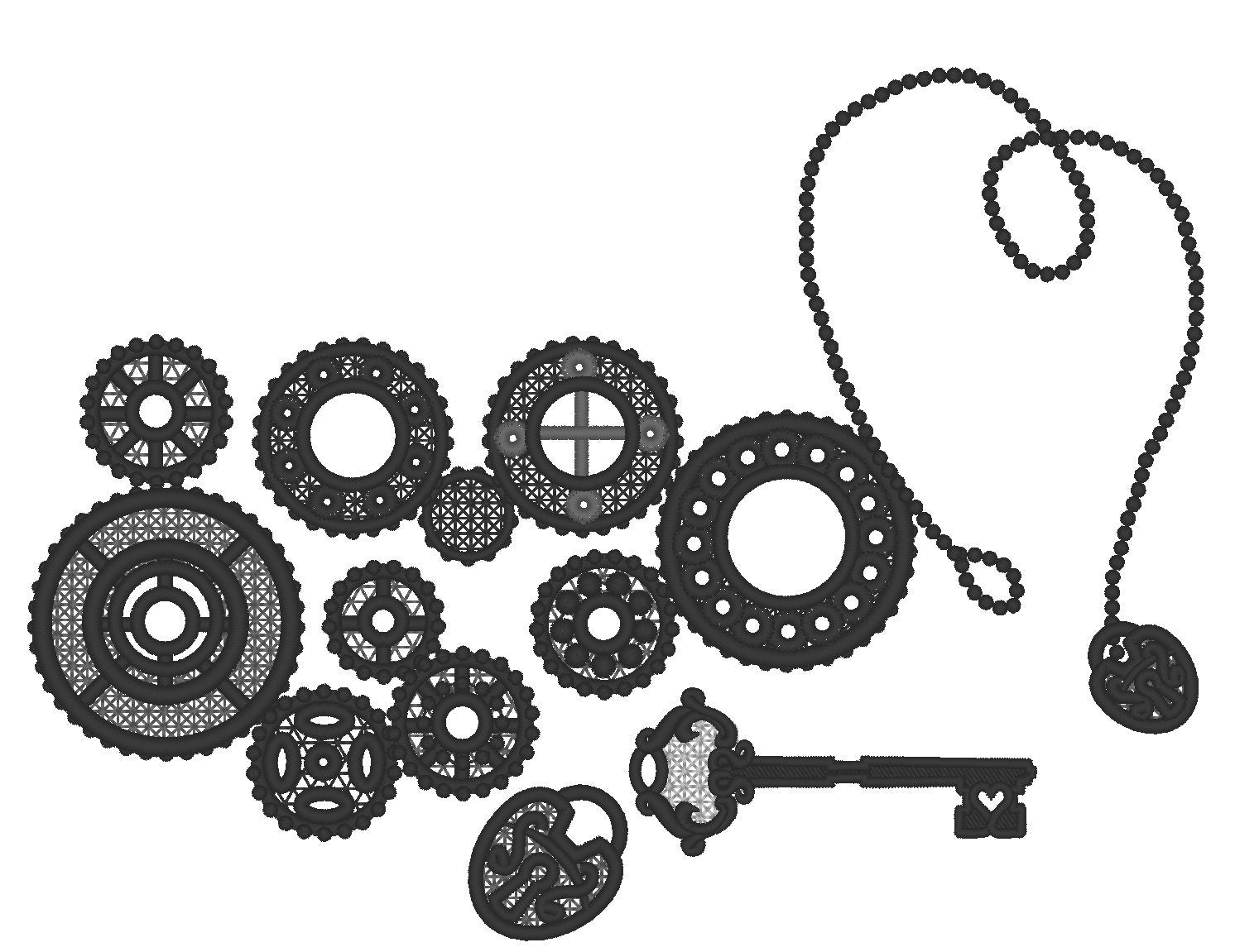 Gear Set steam punk skeleton key FSL Freestanding Lace bracelet machine embroidery designs