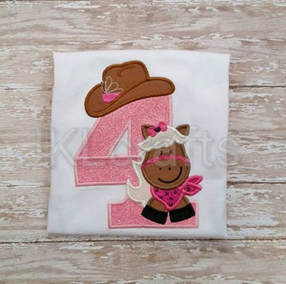 Little Cowgirl Birthday Numbers set applique machine embroidery designs