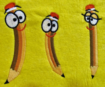 Adorable real Teachers pencil 3 types machine embroidery – Instant Download | Artapli