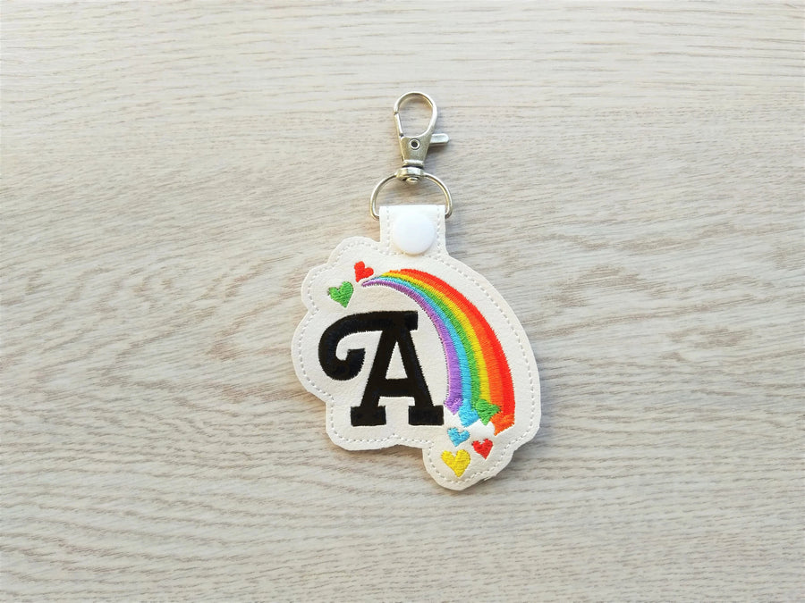 Falling Heart Rainbow Monogram Keychain