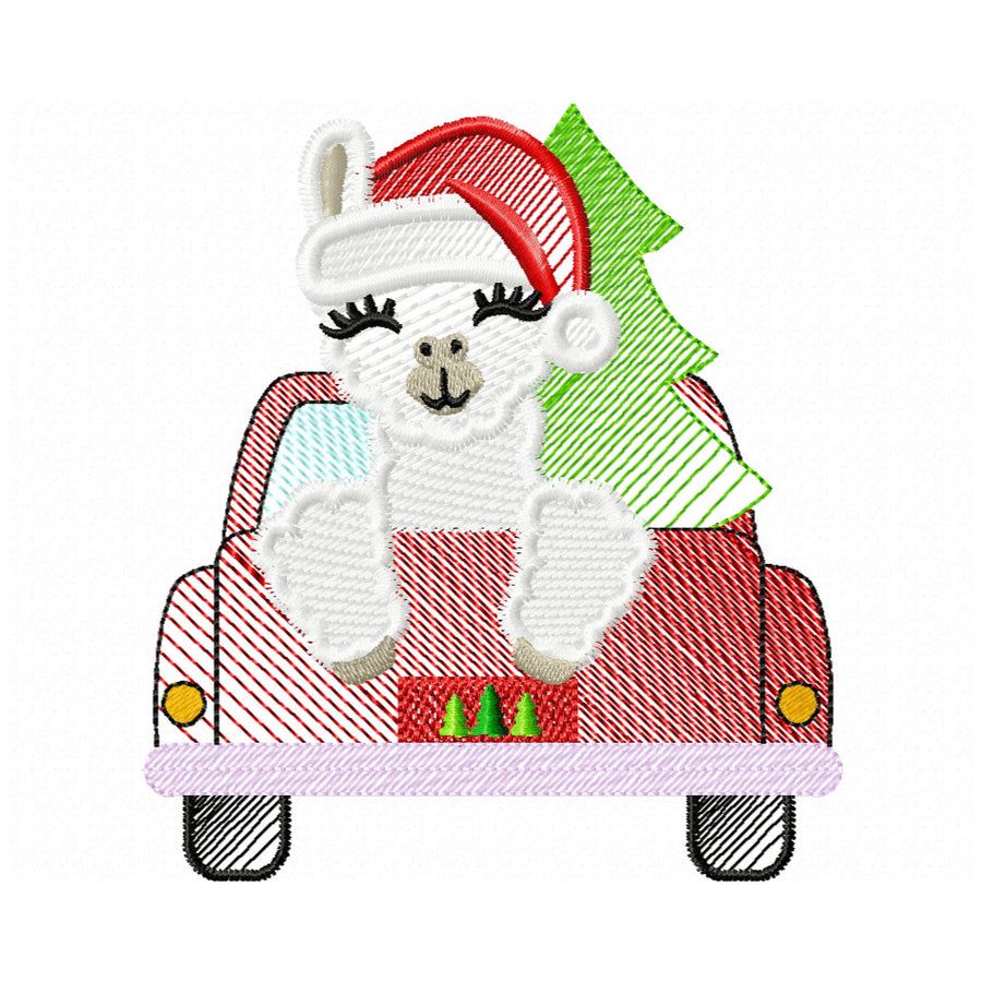 Christmas Llama on Red Truck