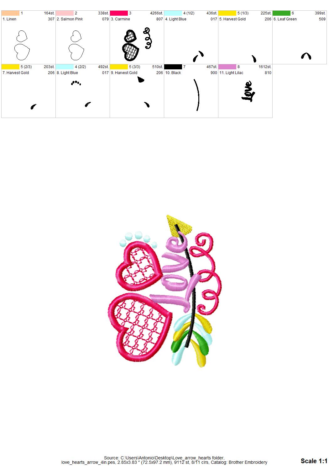 Arrow with Hearts and Saying Love