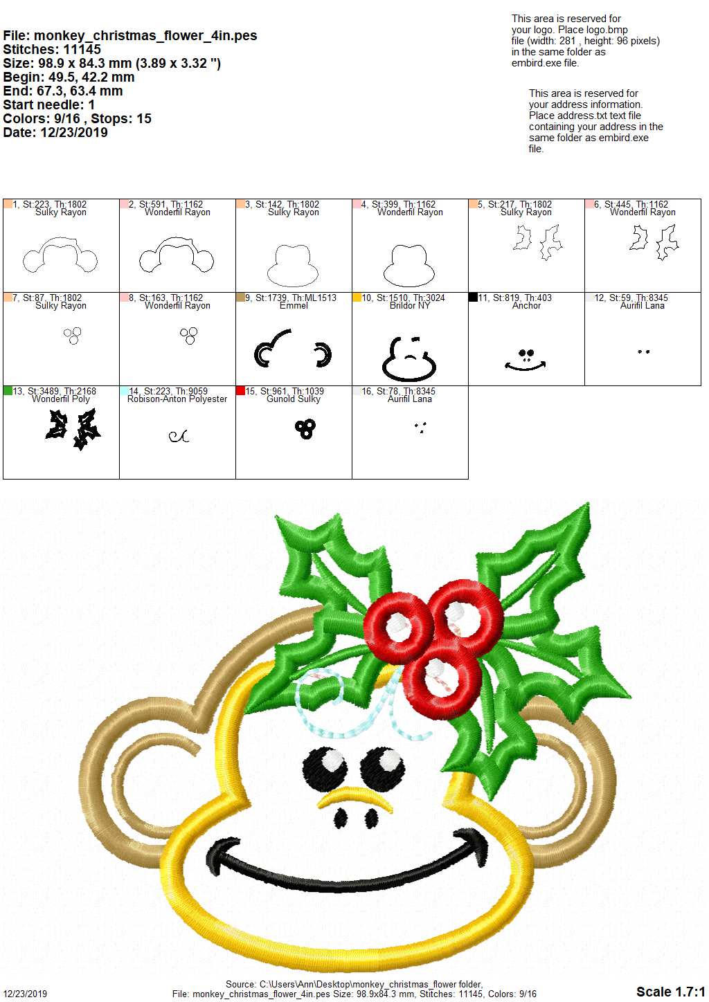 Christmas Monkey Holly Flower