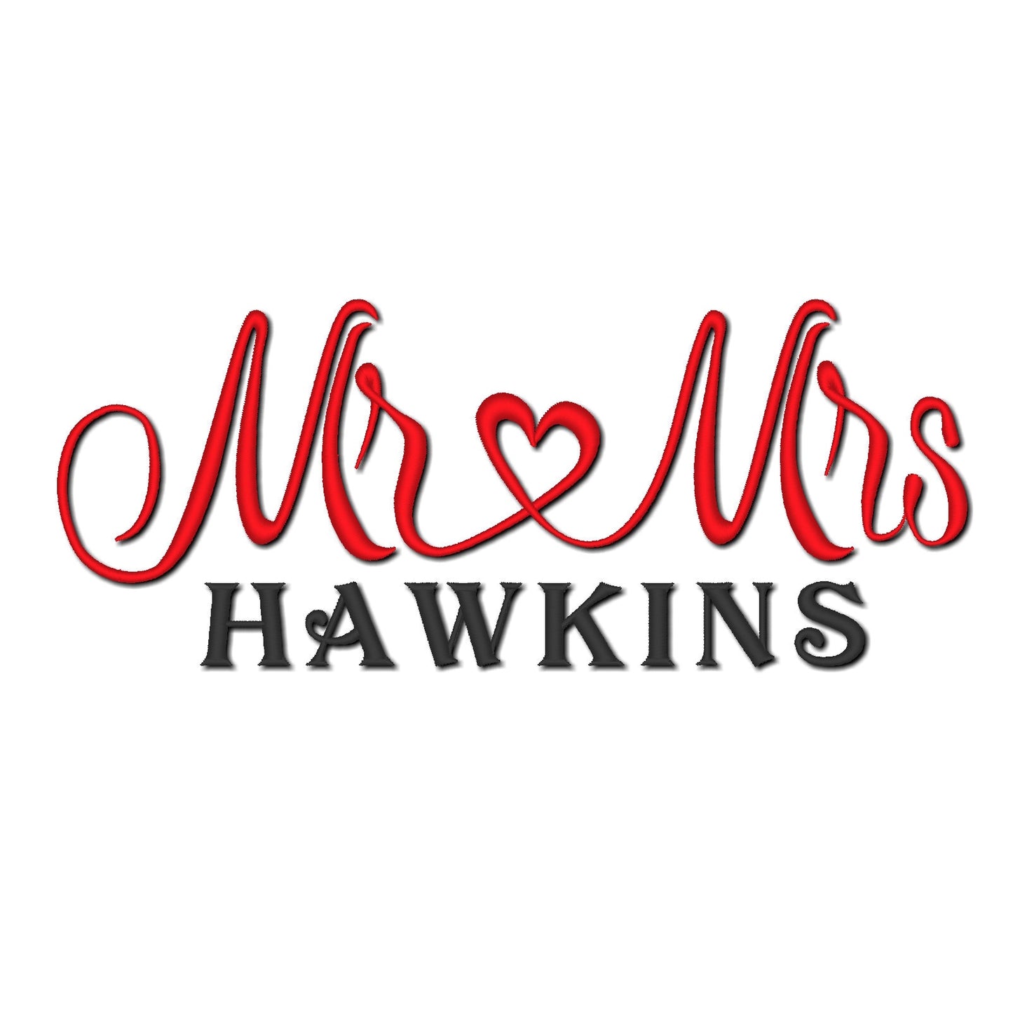 Mr and Mrs with Heart – Embroidery Font 4" 5" 6" 7" 8" 10" | BX PES DST JEF | Artapli
