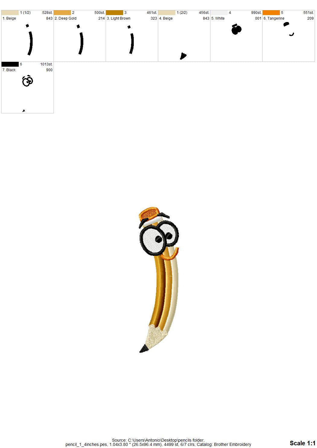 Cute real Teachers pencil 3 types – Pencil embroidery pattern by Artapli