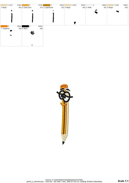 Cute real Teachers pencil 3 types – Boy machine embroidery design by Artapli