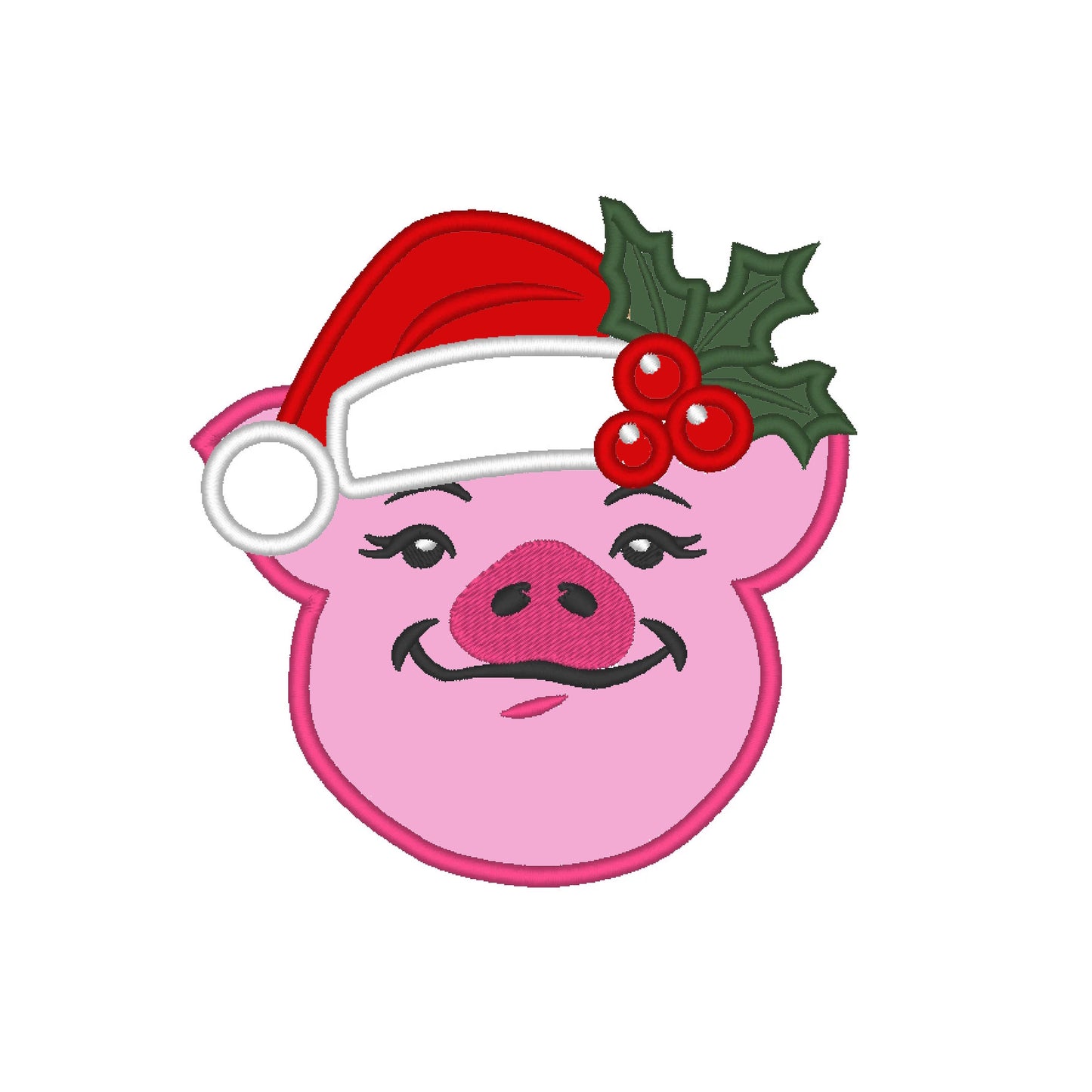 Christmas Pig with Santa Hat and Holly Flower