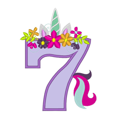 Unicorn Tail Birthday Number Seven 7