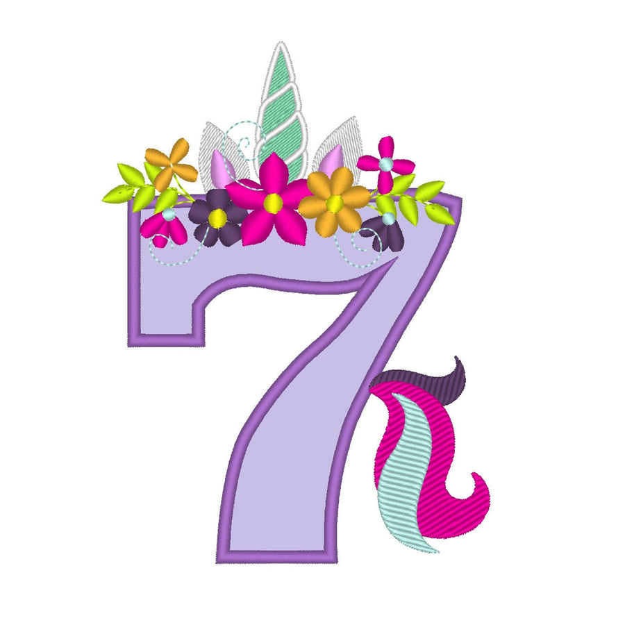 Unicorn Tail Birthday Number Seven 7