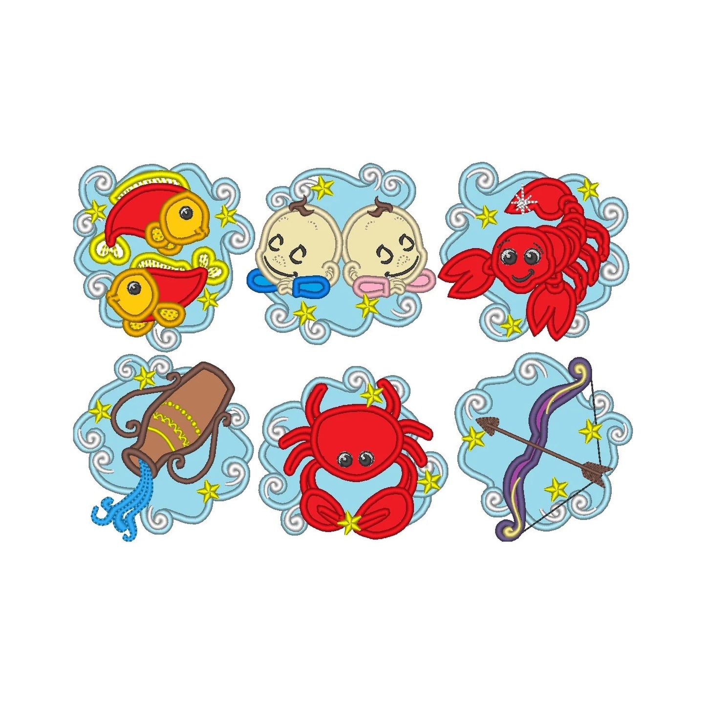 Zodiac Astrology Sign Set of 12 Applique Embroidery 4" | PES DST JEF | Artapli