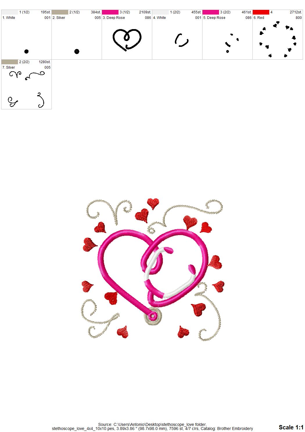 Heart Shape Stethoscope – Doctor machine embroidery design by Artapli
