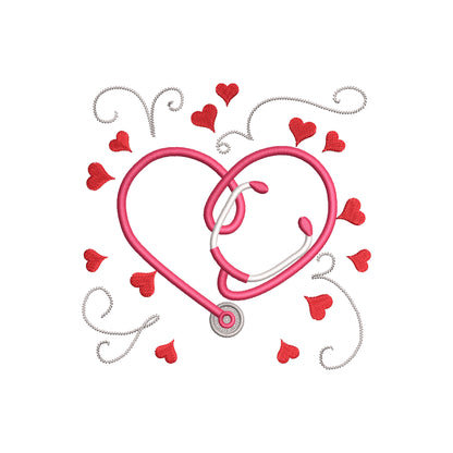 Heart Shape Stethoscope – Embroidery Font 4" 5" 7" | BX PES DST JEF | Artapli