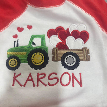 Valentine Tractor with Hearts – Boy machine embroidery design by Artapli
