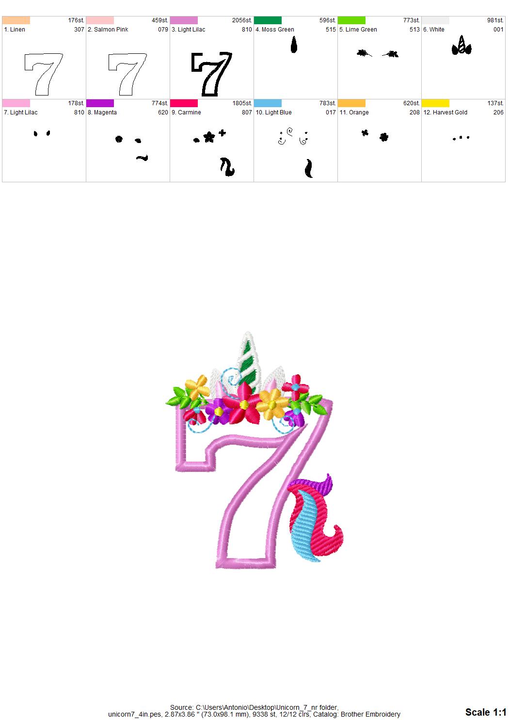 Unicorn Tail Birthday Number Seven 7