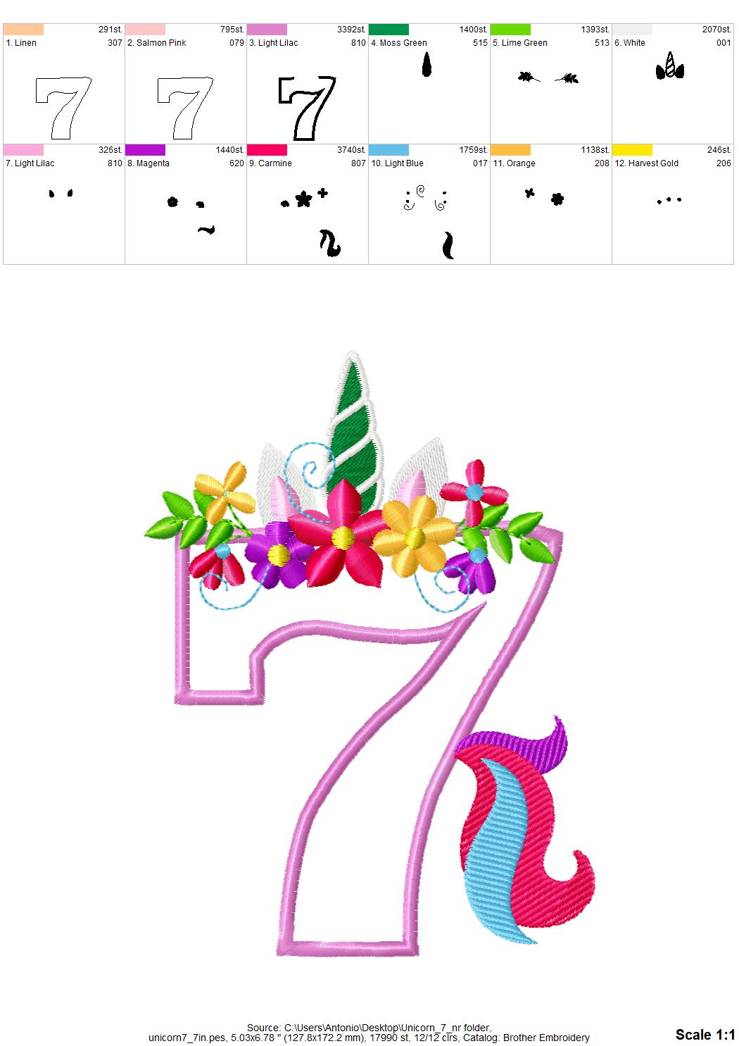 Unicorn Tail Birthday Number Seven 7